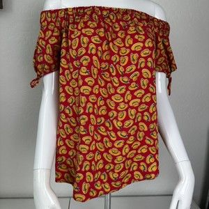 WRANGLER Retro Women's Western Red Blouse Off Shoulder Hat Red Rodeo